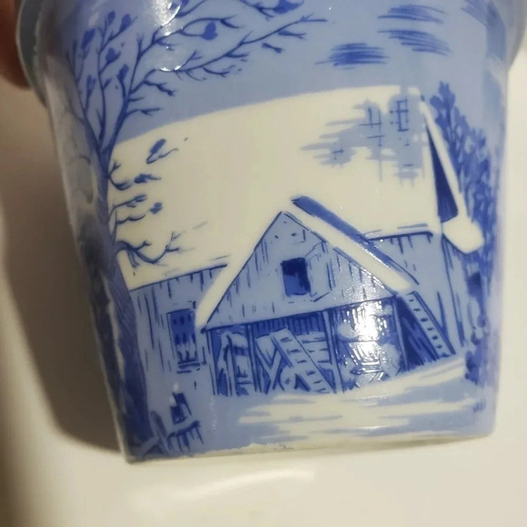 VTG Set  Of 4 Currier and Ives Mini Plant Pots Farm Scenes,Blue. - Picture 10 of 12